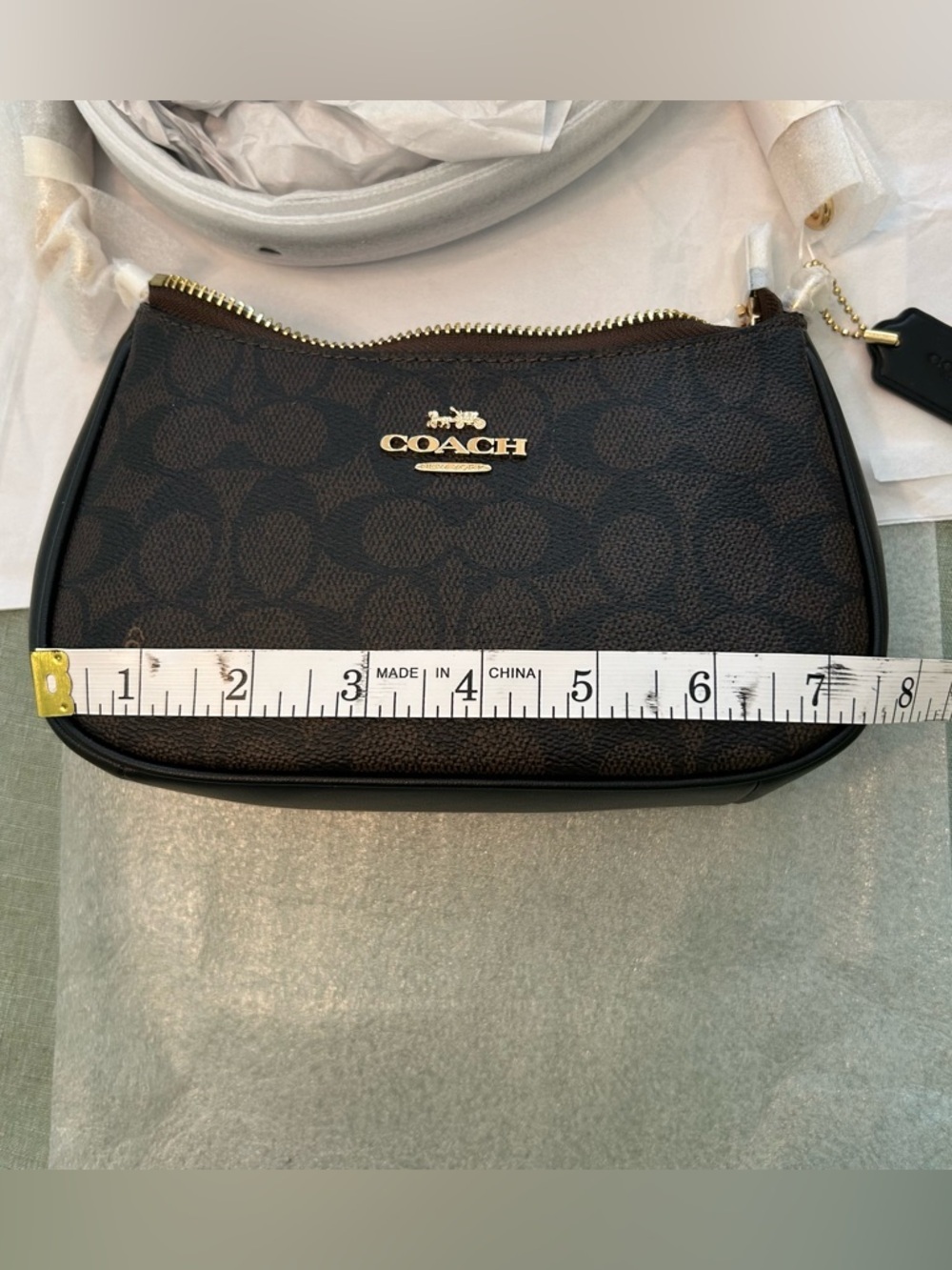 COACH Brown Signature Canvas Small Zip Crossbody with Gold Hardware - Picture 8 of 10